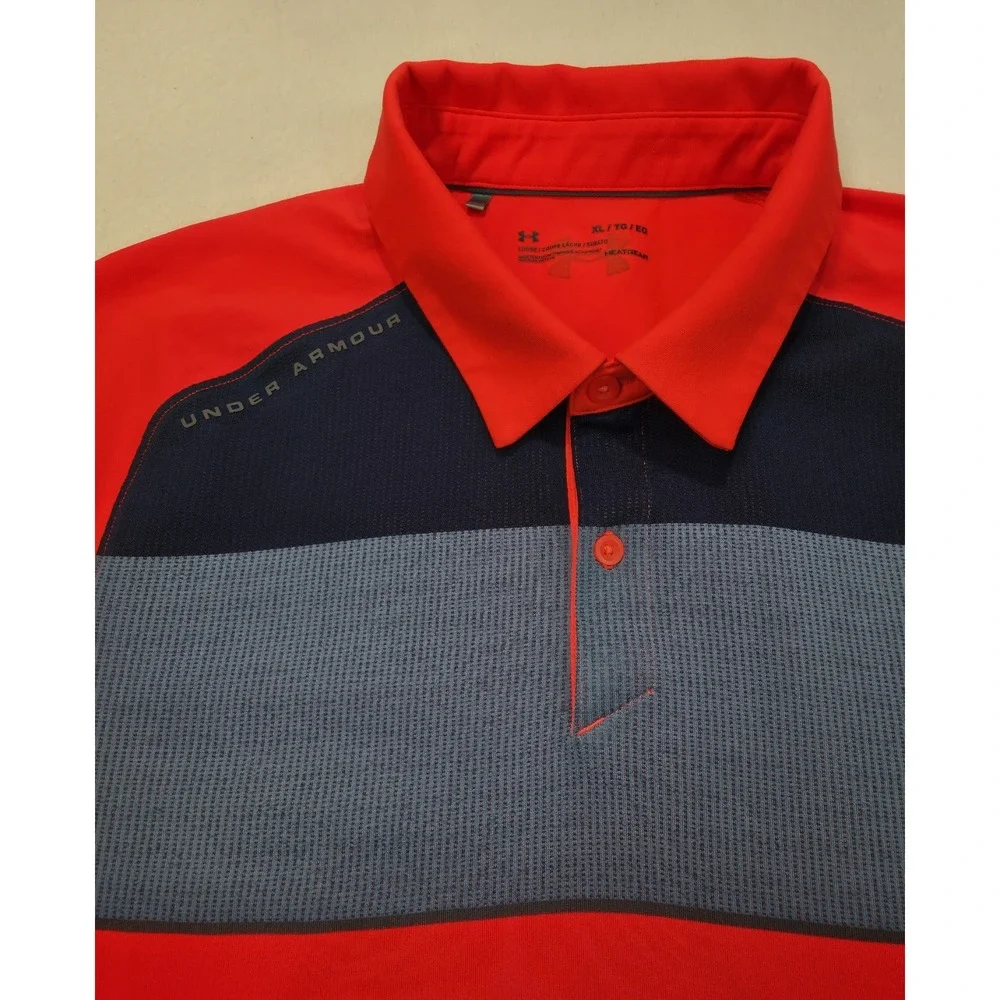 Under‎ Armour Polo Shirt Mens XL Unique Mesh Chest Neon Golf Short Sleeve